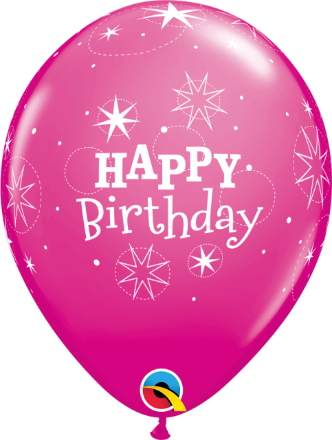 Balónky "Happy Birthday" s hvězdičkami, růžový, 28cm, zn. Qualuatex - set 6ks