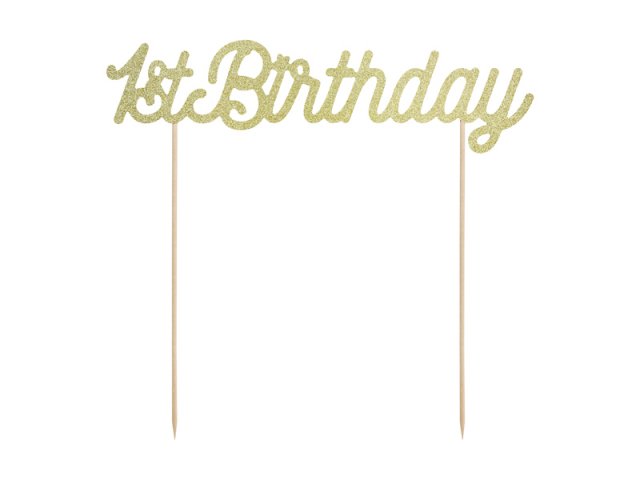Dortová ozdoba "1st birthday", zlatá (zn. PartyDeco)