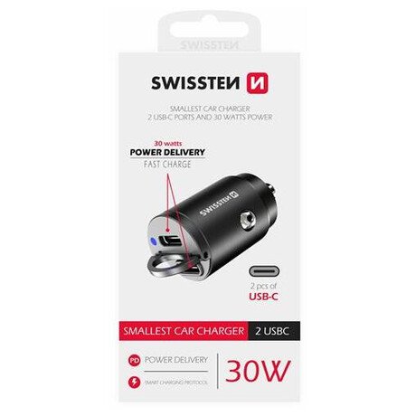 SWISSTEN CL Adaptér power delivery USB-C + Super Charge 3.0 30W nano, černý
