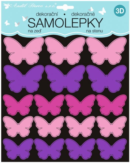 3D samolepky na zeď, barevní motýli, 2 archy, 35 ks (zn. AndělPřerov)