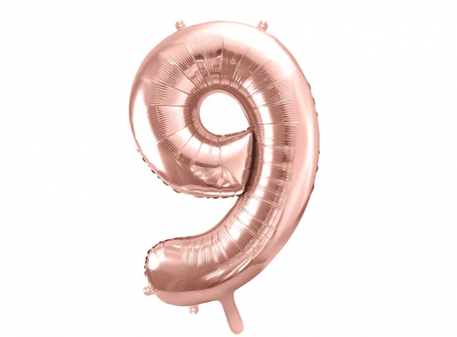 Fóliová ČÍSLICE 9, barva staro-růžová (rosegold), velikost 86 cm (zn. PartyDeco)