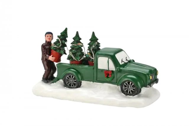 Figurka Vánoční scéna stromečky s autem - Zelené auto, velikost 13 cm