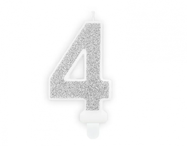 Narozeninová svíčka číslo 4, stříbrná (zn. PartyDeco)