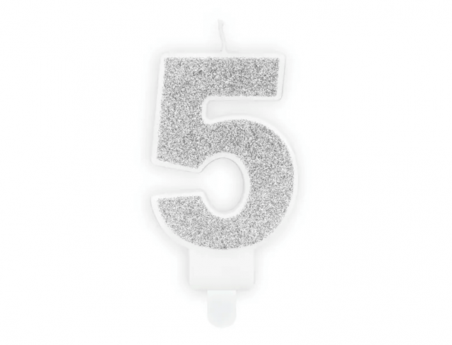 Narozeninová svíčka číslo 5, stříbrná (zn. PartyDeco)