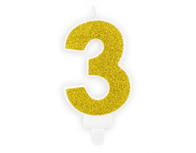 Narozeninová svíčka číslo 3, zlatá (zn. PartyDeco)