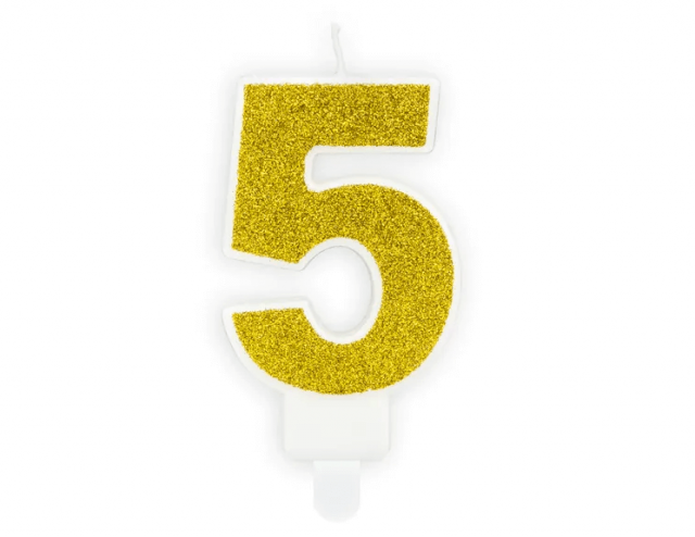 Narozeninová svíčka číslo 5, zlatá (zn. PartyDeco)