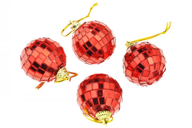 Vánoční kouličky (4cm), disco koule, červené - set 4ks
