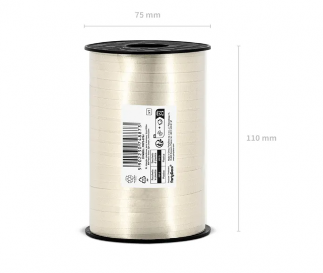 Stuha plastová, světle krémová, 0.5cm/225m (zn. PartyDeco)