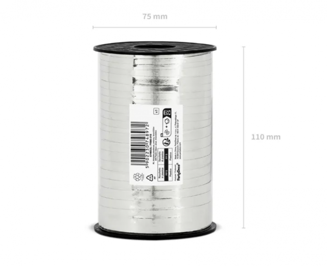 Stuha plastová na balónky, stříbrná 0.5cm/225m (zn. PartyDeco)