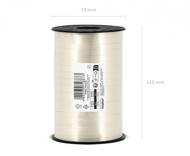 Stuha plastová, krémová, 0.5cm/225m (zn. PartyDeco)