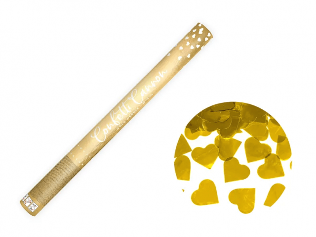 Vystřelovací konfety - srdíčka zlaté, 60cm (zn. PartyDeco)