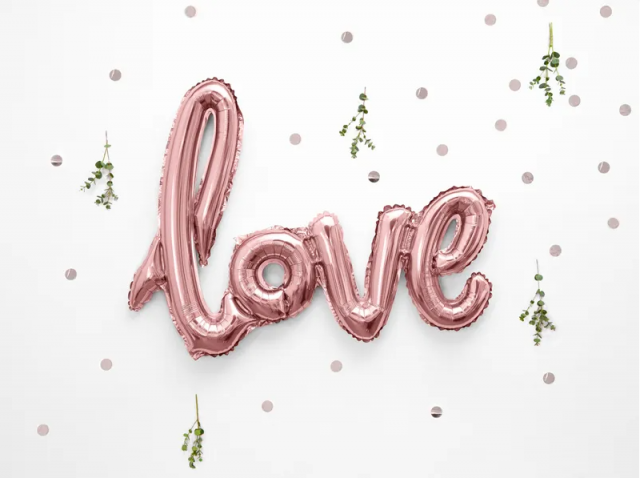 Foliový nápis Love - růžovo/zlatý, 73x59cm (zn. PartyDeco)
