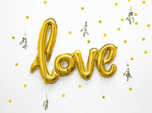 Foliový nápis Love - zlatý, 73x59cm (zn. PartyDeco)