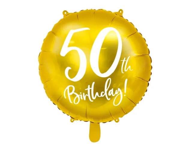 Foliový balónek 50th Birthday - zlatý, 45cm (zn. PartyDeco)
