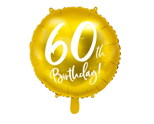 Foliový balónek 60th Birthday - zlatý, 45cm (zn. PartyDeco)