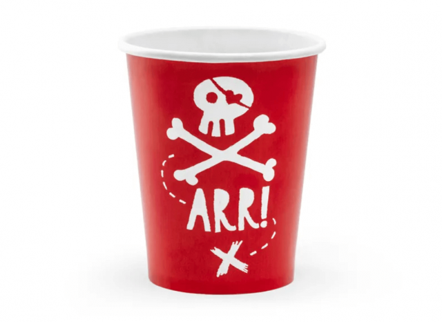Papírové kelímky Piráti ARR!, červené, 220ml, set 6ks (zn. PartyDeco)