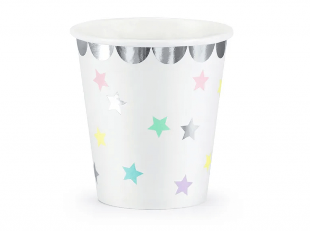 Papírové kelímky, barevné hvězdy, 180 ml (zn. PartyDeco)