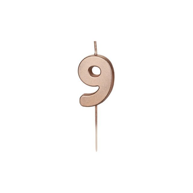 Svíčka na dort, číslice 9, rosegold barva, 4.5cm (zn. PartyDeco)