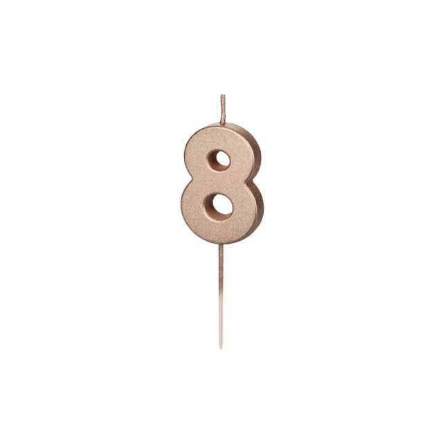 Svíčka na dort, číslice 8, rosegold barva, 4.5cm (zn. PartyDeco)