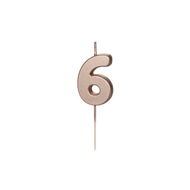 Svíčka na dort, číslice 6, rosegold barva, 4.5cm (zn. PartyDeco)