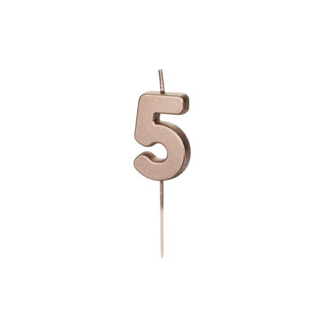 Svíčka na dort, číslice 5, rosegold barva, 4.5cm (zn. PartyDeco)