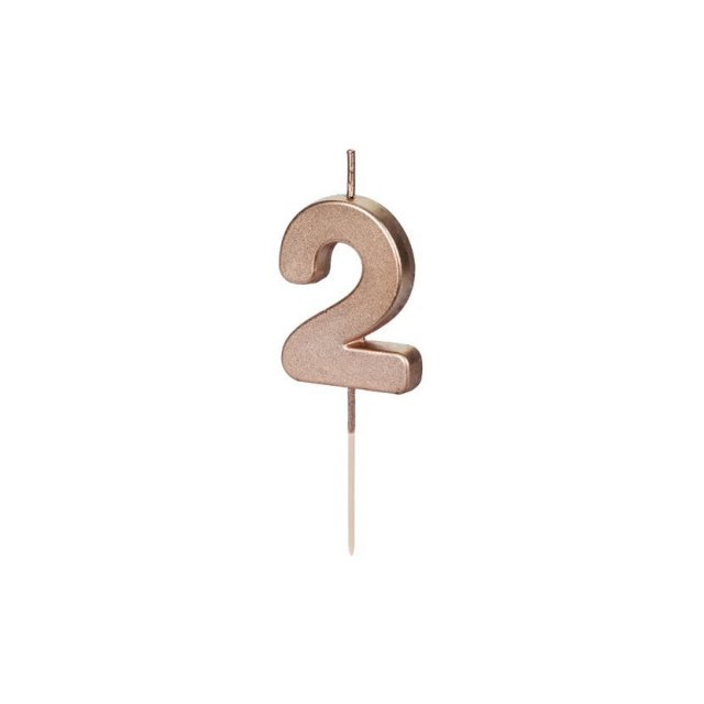 Svíčka na dort, číslice 2, rosegold barva, 4.5cm (zn. PartyDeco)