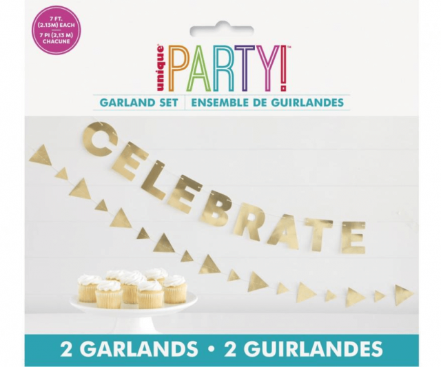 Papírová girlanda Let´s Celebrate, zlatá, 2 ks (zn. UNIQUE)
