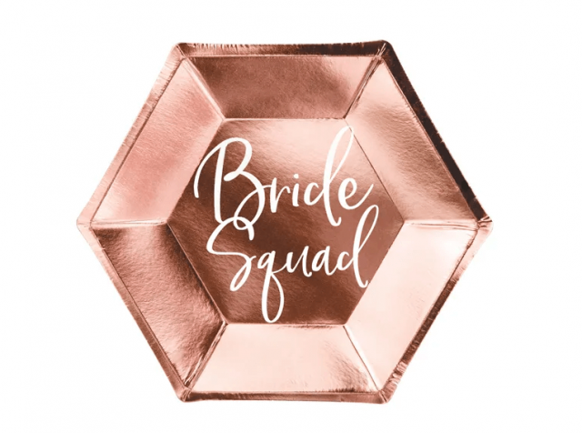 Papírové talířky Bride Squad - rosegold, 23cm, set 6ks (zn. PartyDeco)