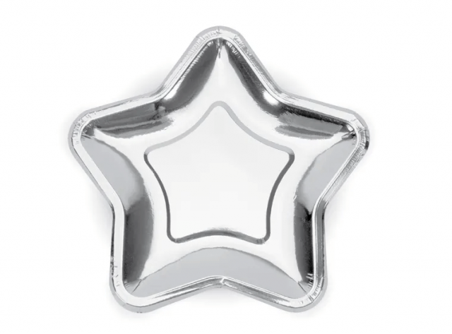 Papírové talířky Hvězda - stříbrné, 23cm, set 6ks (zn. PartyDeco)