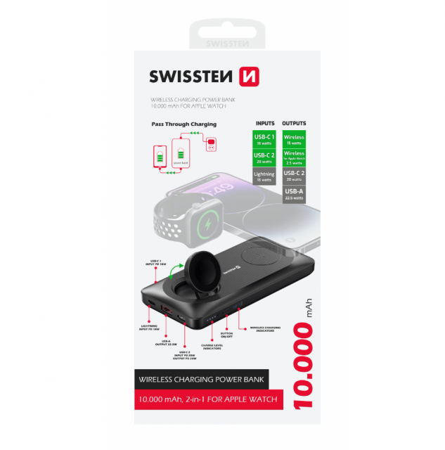 Powerbanka 10000 mAh, 2v1 pro Apple Watch a Magsafe (zn. SWISSTEN)