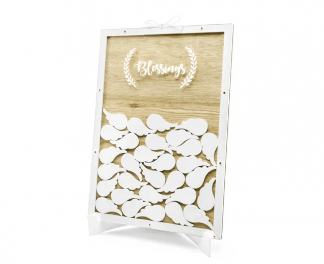 Dřevěná svatební kniha hostů - Andělská křídla, 27.5x39.5cm (zn. PartyDeco)