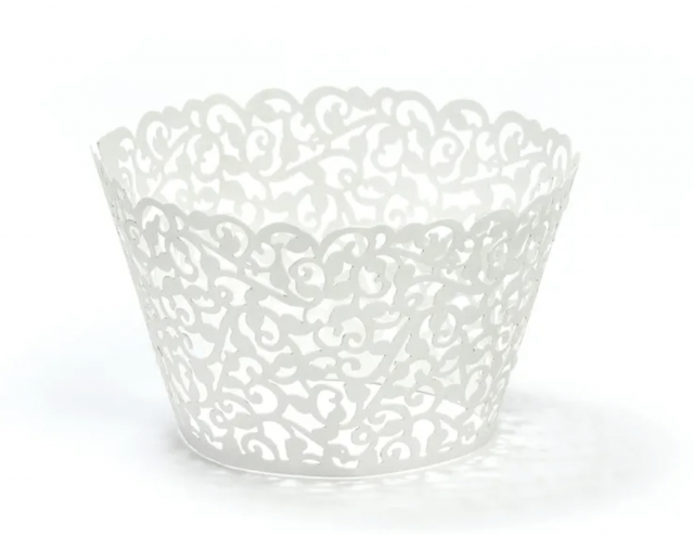 Přebaly na cupcaky, bílá krajka, 5.5x8.5cm, set 10ks (zn. PartyDeco)