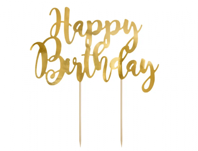 Zápich do dortu Happy Birthday - zlatý, 22.5cm (zn. PartyDeco)