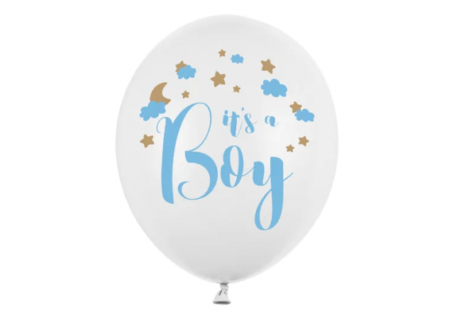 Latexový pastelový balónek It´s a Boy, bílo-modrý, 30 cm (zn. PartyDeco) - 1 ks