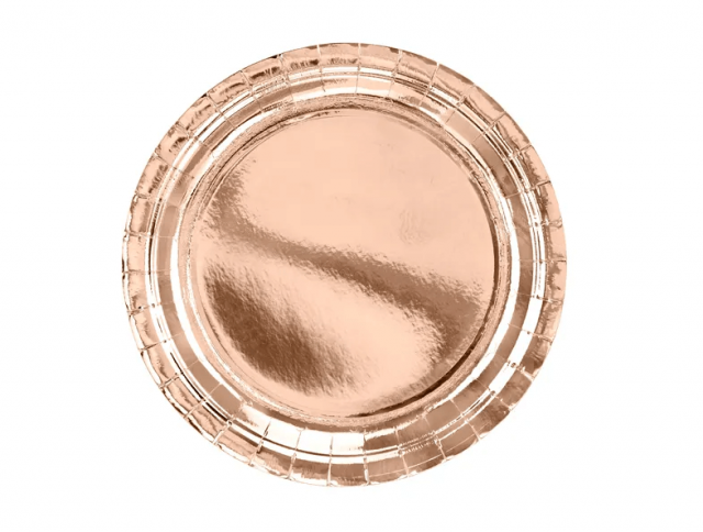Papírové talířky, 23cm, rosegold barva, set 6ks (zn. PartyDeco)