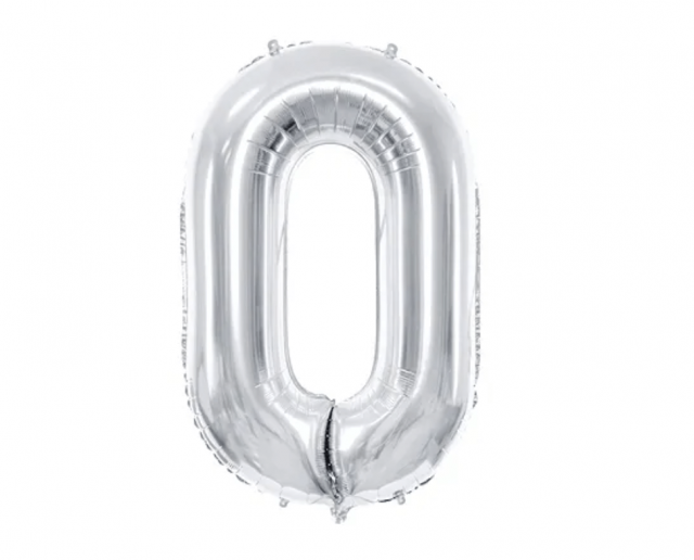 Fóliová ČÍSLICE 0, stříbrná barva, velikost 86cm (zn. PartyDeco)