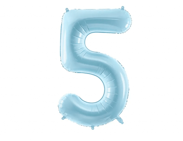 Fóliová ČÍSLICE 5, světle modrá barva, velikost 86cm (zn. PartyDeco)