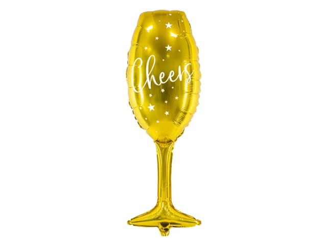 Fóliový balónek sklenička Cheers!, zlatá barva (zn. PartyDeco)