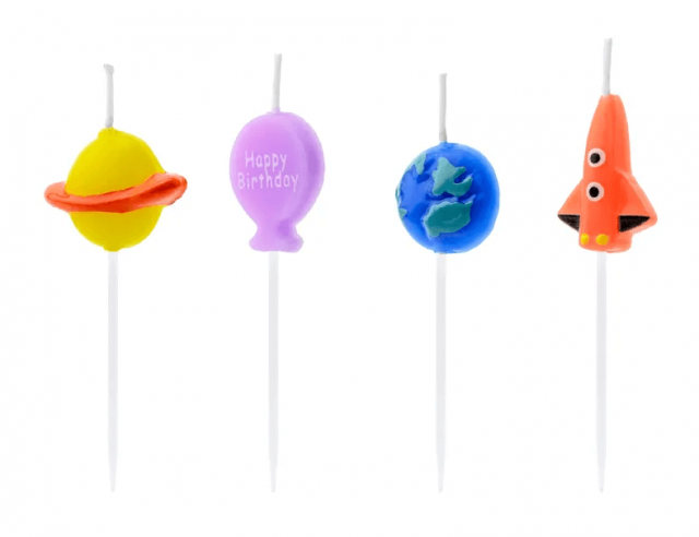 Narozeninové svíčky Vesmír, 2x3cm, set 4ks (zn. PartyDeco)