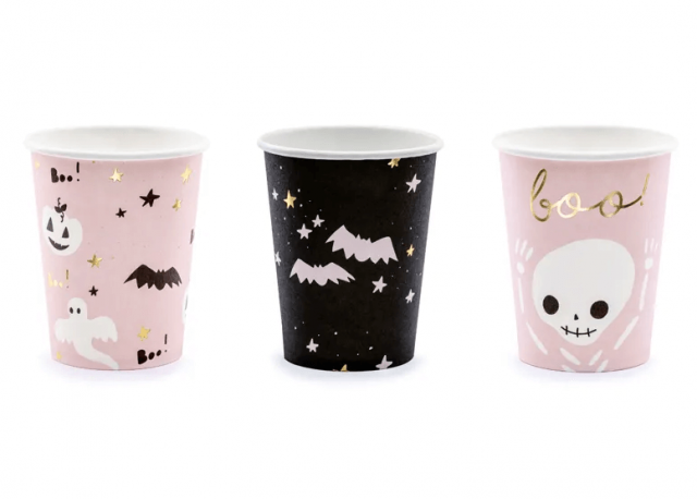 Papírové kelímky Strašidla, růžové BOO!, 220ml, set 6ks (zn. PartyDeco)