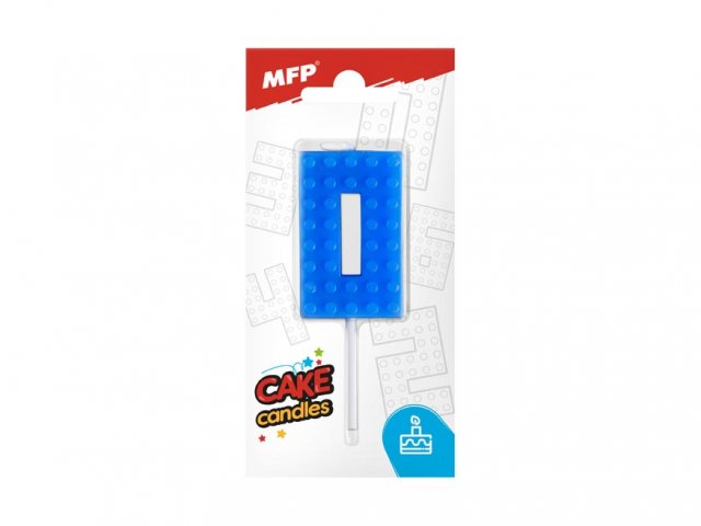 Dortová svíčka, ČÍSLICE 0, lego design, modrá barva (zn. MFP)