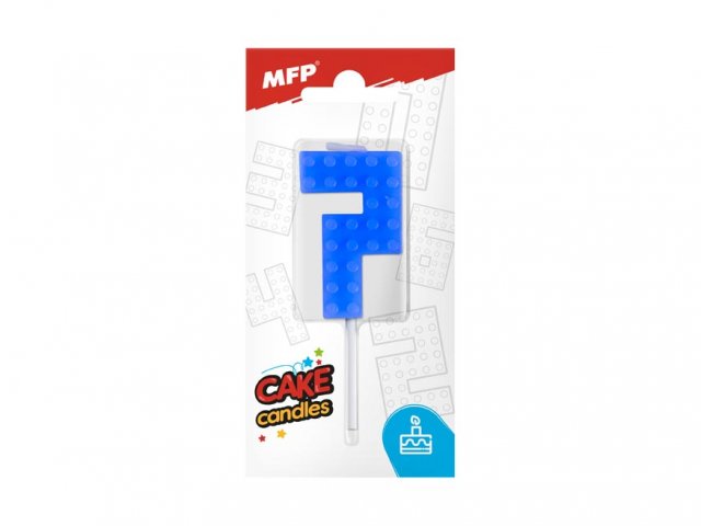 Dortová svíčka, ČÍSLICE 7, lego design, modrá barva (zn. MFP)