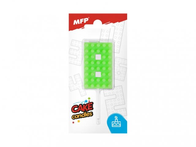 Dortová svíčka, ČÍSLICE 8, lego design, svítivě zelená barva (zn. MFP)