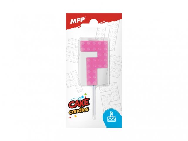 Dortová svíčka, ČÍSLICE 7, lego design, růžová barva (zn. MFP)