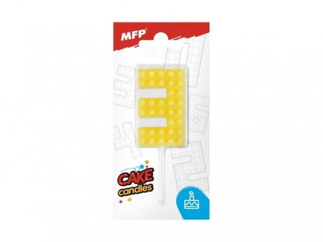 Dortová svíčka, ČÍSLICE 3, lego design, žlutá barva (zn. MFP)