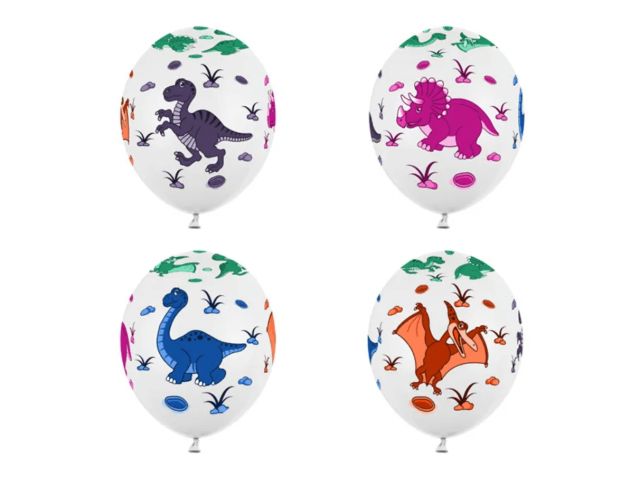 Latexový balónek Dinosaurus, bílý, pastelový, 30cm (zn. StrongBalloons) - 1 ks