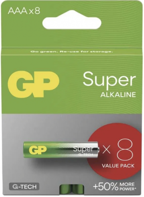 GP alkalická baterie Super AAA (LR03), set 8ks