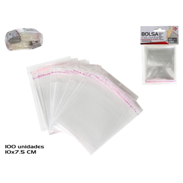 Celofánové sáčky se samolepící klopou, rozměr 10x7.5cm, set 100ks