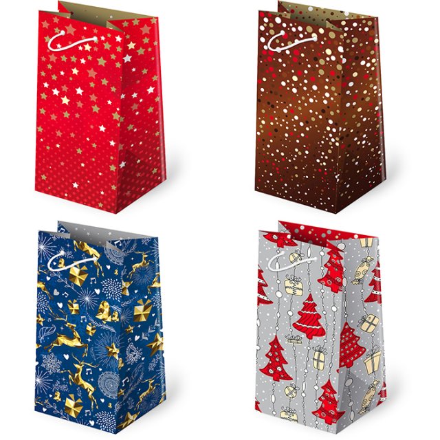 Vánoční papírová taška T-7L, 4 assort, rozměr 10x22x6cm (zn. PAW)