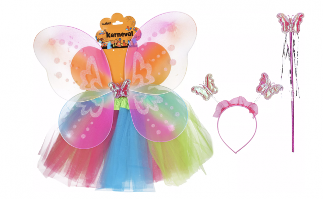 Set karneval, VÍLA - sukýnka, křídla, čelenka a hůlka (zn. WIKY)
